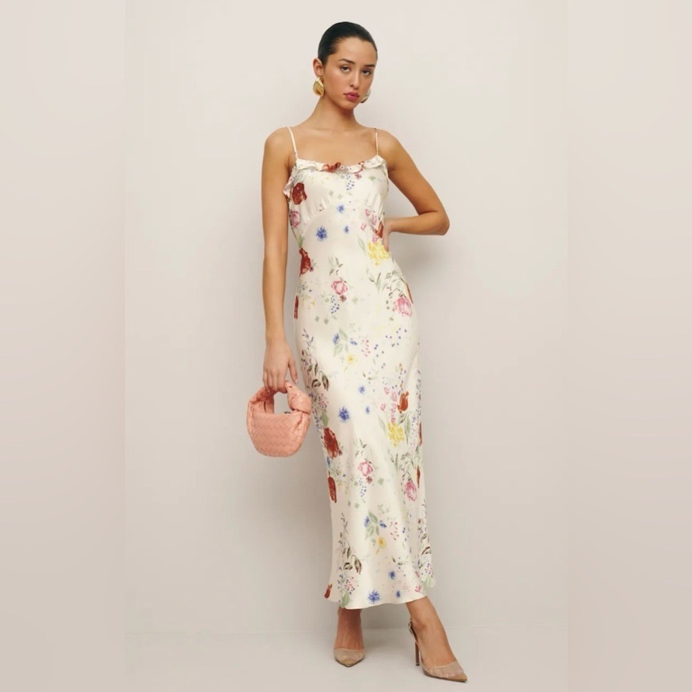 Reformation Aribella Silk Slip Dress *SMALL FLAW* Cream Etude Floral Small